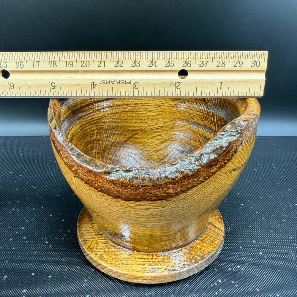 Rob Freer Hand Crafted Live Edge‎ Wood Bowl Pedestal Base Artisan Decor Signed